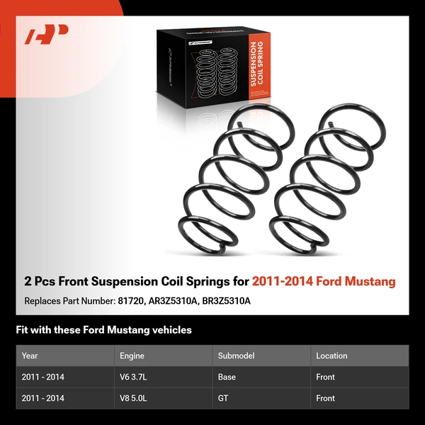 2 Pcs Front Suspension Coil Springs for 2011-2014 Ford Mustang