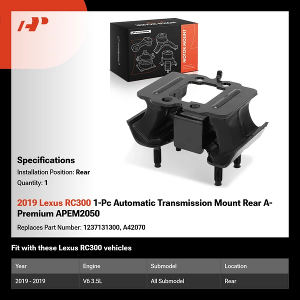 2019 Lexus RC300 1-Pc Automatic Transmission Mount Rear A-Premium APEM2050