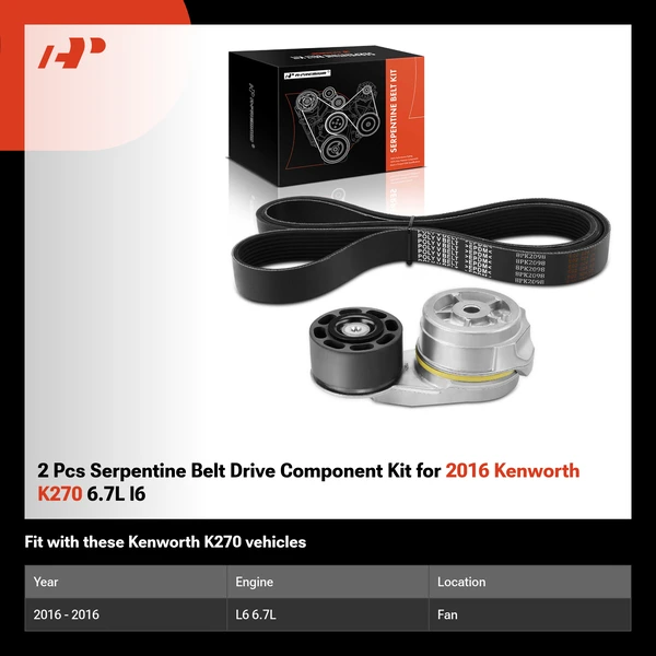 2 Pcs Serpentine Belt Drive Component Kit for 2016 Kenworth K270 6.7L l6