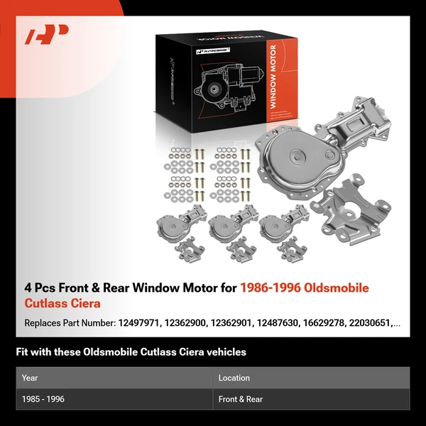 4 Pcs Front & Rear Window Motor for 1986-1996 Oldsmobile Cutlass Ciera