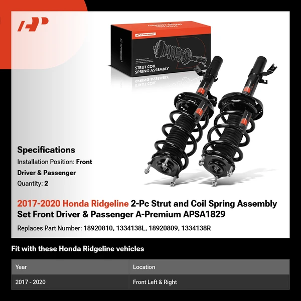 2017-2020 Honda Ridgeline 2-Pc Strut and Coil Spring Assembly Set Front Driver & Passenger A-Premium APSA1829