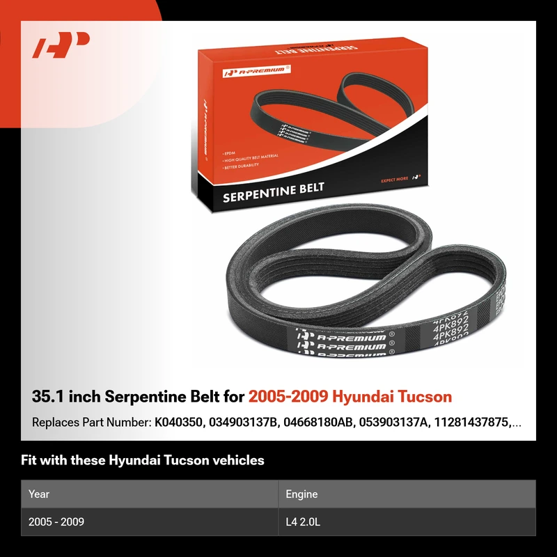 35.1 inch Serpentine Belt for 2005-2009 Hyundai Tucson