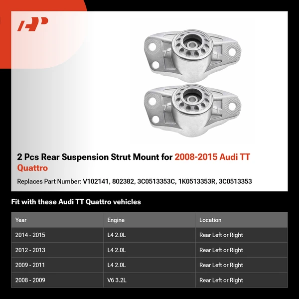 2 Pcs Rear Suspension Strut Mount for 2008-2015 Audi TT Quattro