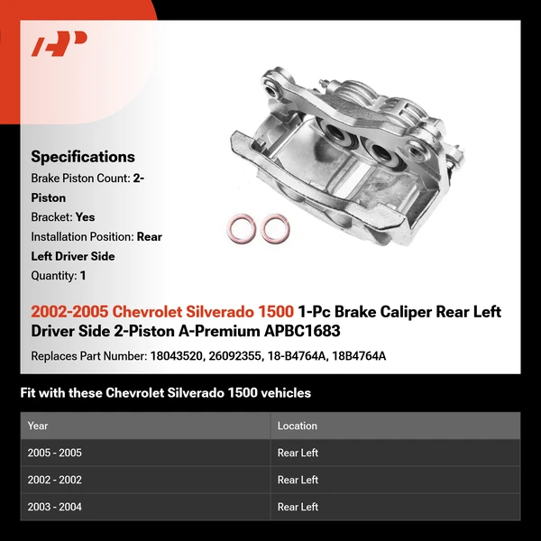2002-2005 Chevrolet Silverado 1500 1-Pc Brake Caliper Rear Left Driver Side 2-Piston A-Premium APBC1683