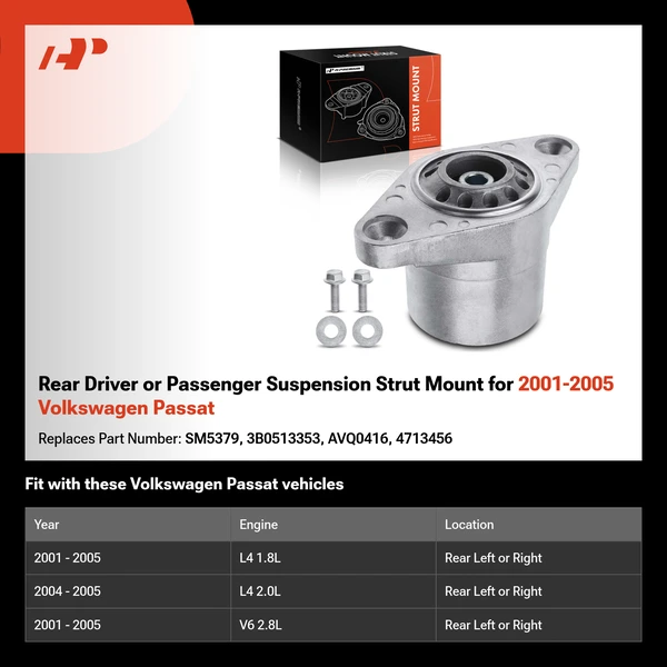 Rear Driver or Passenger Suspension Strut Mount for 2001-2005 Volkswagen Passat