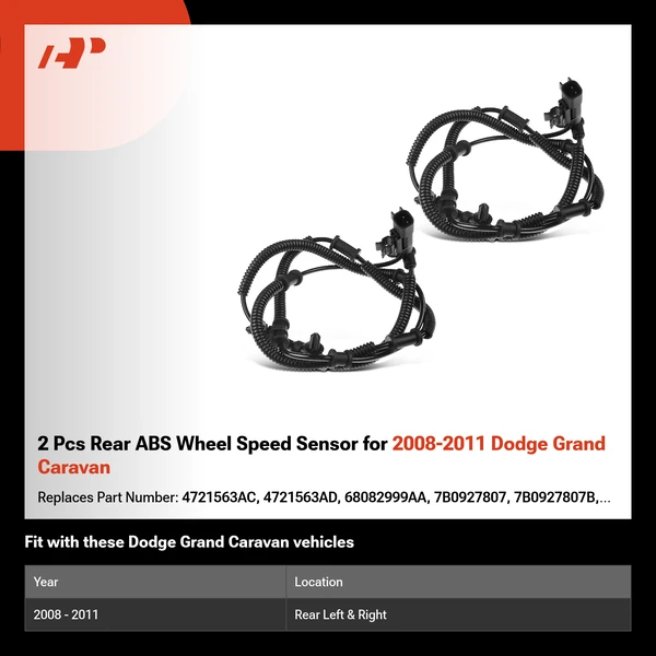 2 Pcs Rear ABS Wheel Speed Sensor for 2008-2011 Dodge Grand Caravan