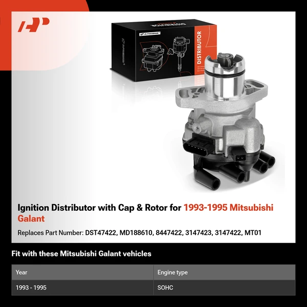 Ignition Distributor with Cap & Rotor for 1993-1995 Mitsubishi Galant