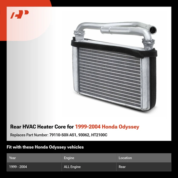 Rear HVAC Heater Core for 1999-2004 Honda Odyssey
