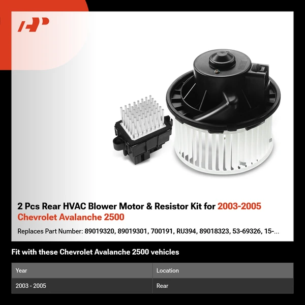 2 Pcs Rear HVAC Blower Motor & Resistor Kit for 2003-2005 Chevrolet Avalanche 2500
