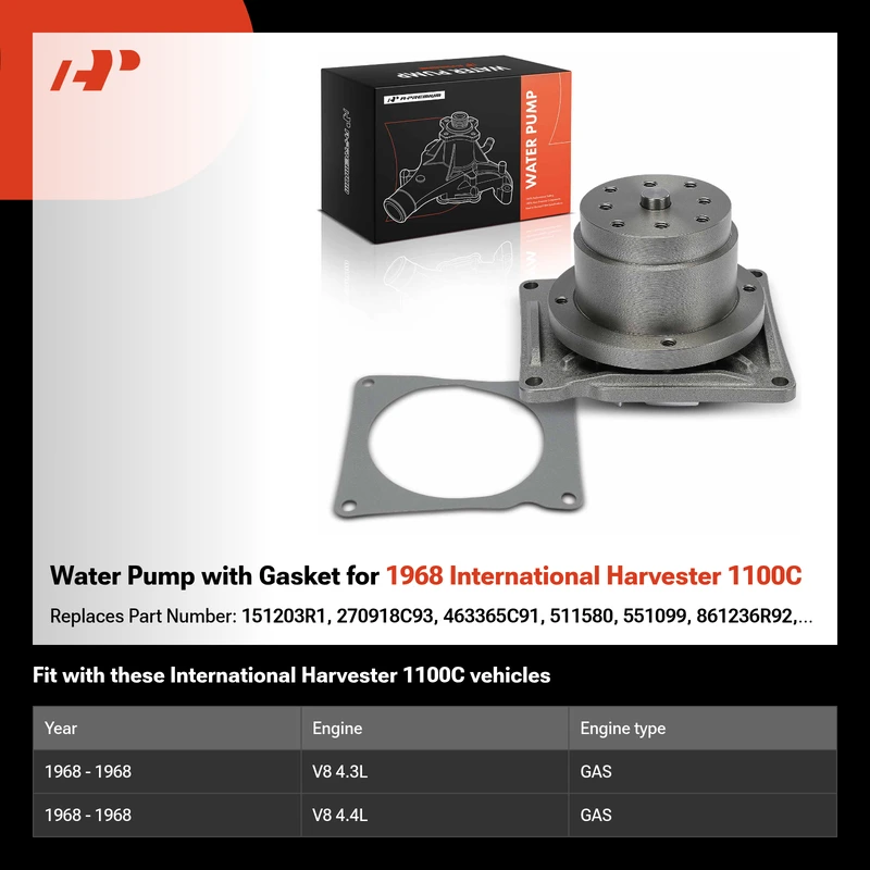 Water Pump with Gasket for 1968 International Harvester 1100C