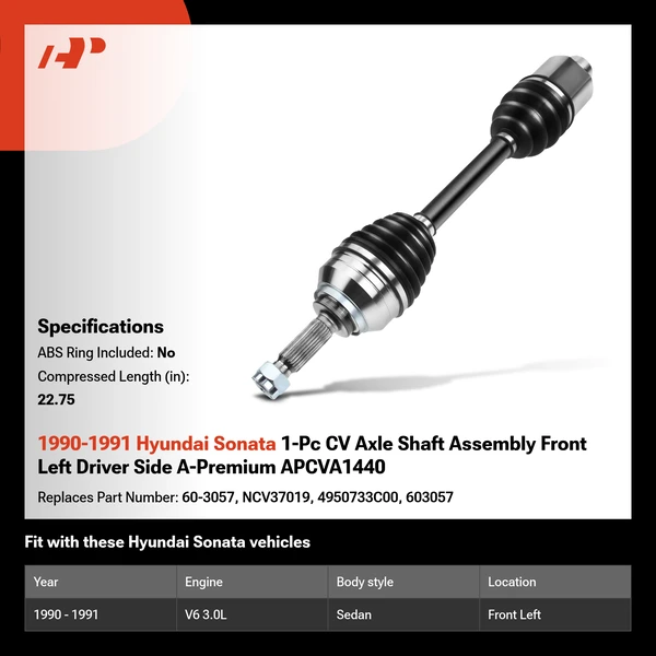 1990-1991 Hyundai Sonata 1-Pc CV Axle Shaft Assembly Front Left Driver Side A-Premium APCVA1440