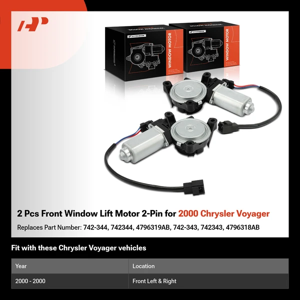 2 Pcs Front Window Lift Motor 2-Pin for 2000 Chrysler Voyager