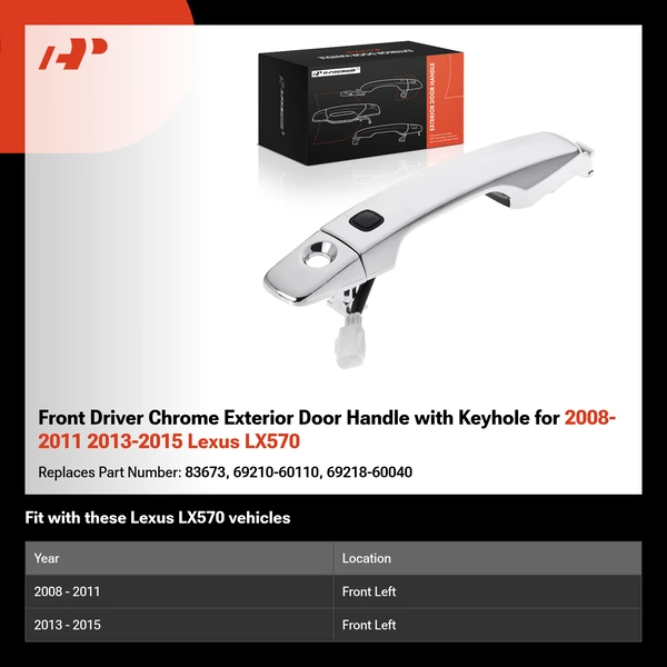 Front Driver Chrome Exterior Door Handle with Keyhole for 2008-2011 2013-2015 Lexus LX570