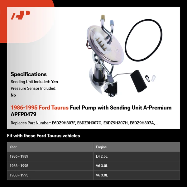 1986-1995 Ford Taurus Fuel Pump with Sending Unit A-Premium APFP0479
