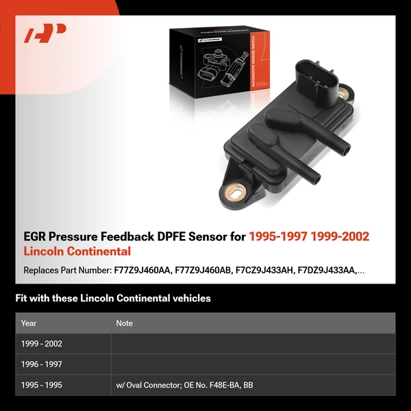 EGR Pressure Feedback DPFE Sensor for 1995-1997 1999-2002 Lincoln Continental