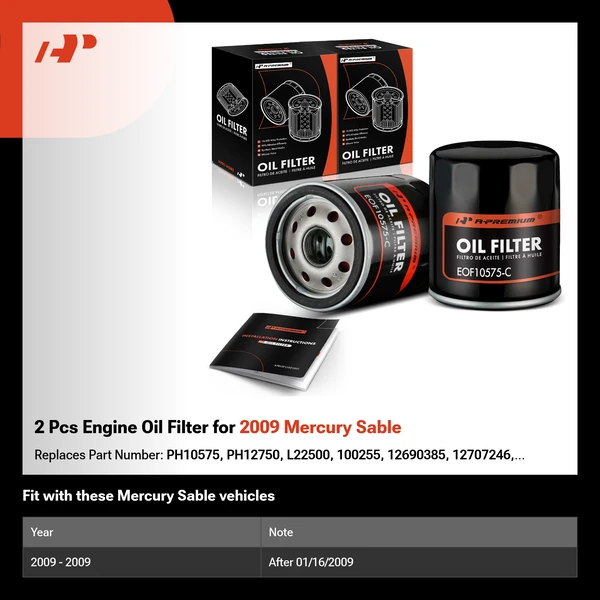 2 Pcs Engine Oil Filter for 2009 Mercury Sable