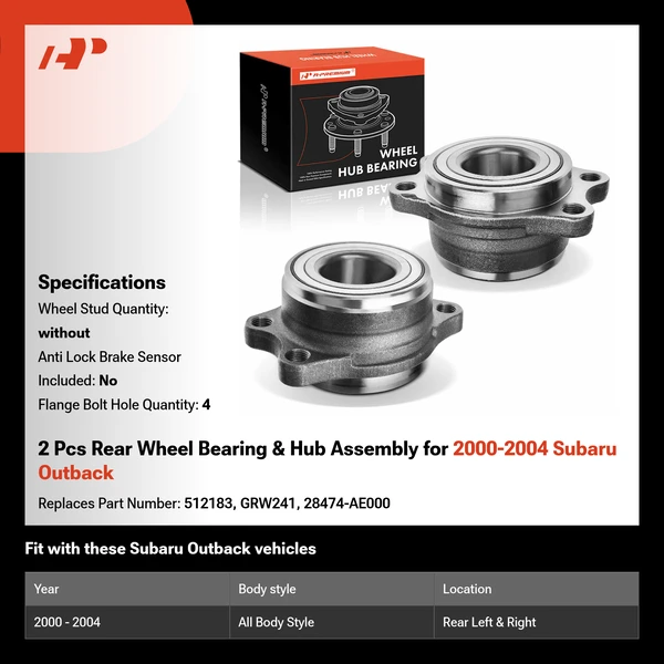 2 Pcs Rear Wheel Bearing & Hub Assembly for 2000-2004 Subaru Outback