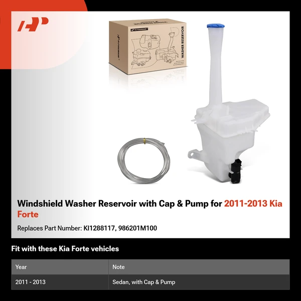 Windshield Washer Reservoir with Cap & Pump for 2011-2013 Kia Forte