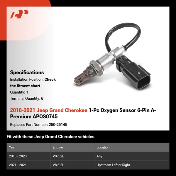 2018-2021 Jeep Grand Cherokee 1-Pc Oxygen Sensor 6-Pin A-Premium APOS0745