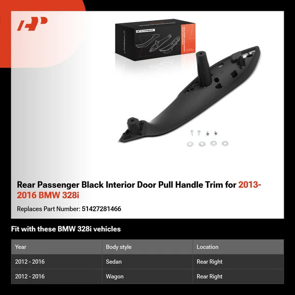 Rear Passenger Black Interior Door Pull Handle Trim for 2013-2016 BMW 328i