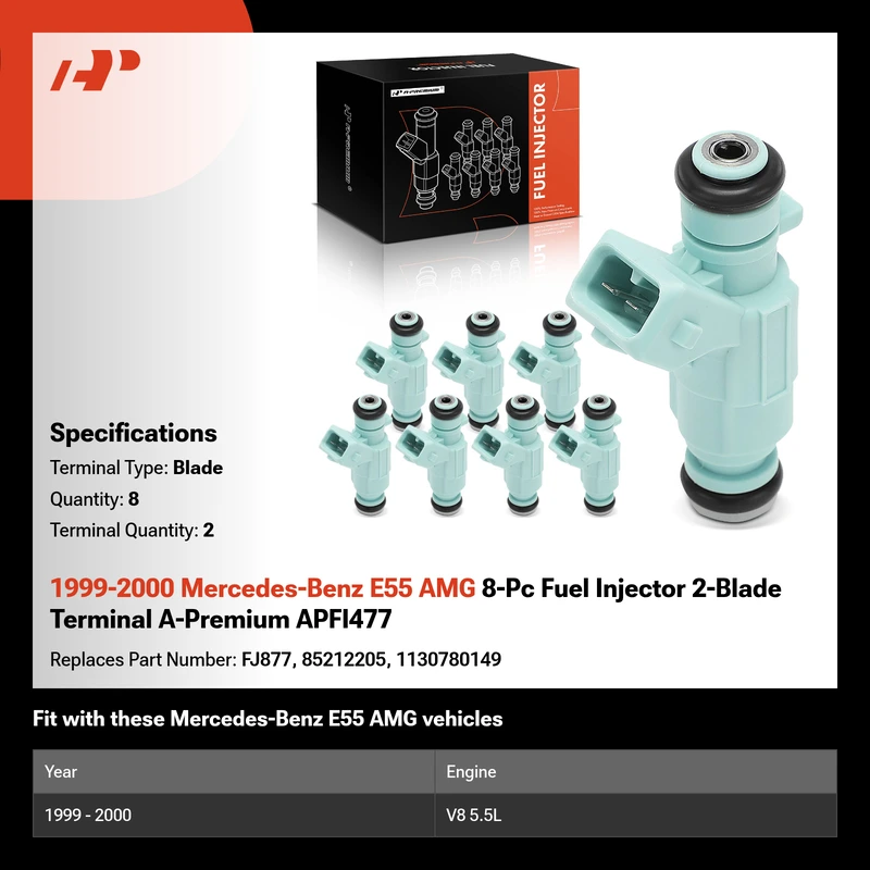 1999-2000 Mercedes-Benz E55 AMG 8-Pc Fuel Injector 2-Blade Terminal A-Premium APFI477