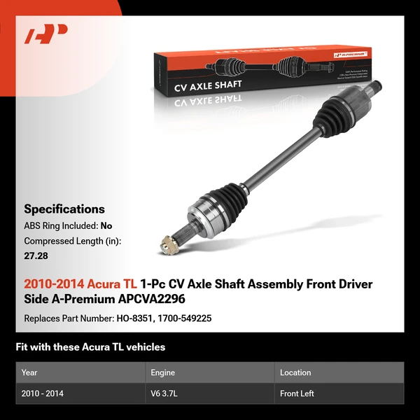 2010-2014 Acura TL 1-Pc CV Axle Shaft Assembly Front Driver Side A-Premium APCVA2296