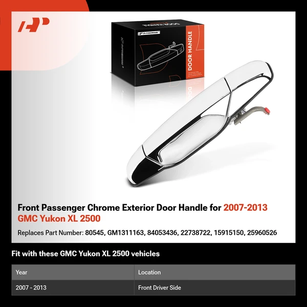 Front Passenger Chrome Exterior Door Handle for 2007-2013 GMC Yukon XL 2500
