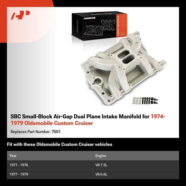 SBC Small-Block Air-Gap Dual Plane Intake Manifold for 1974-1979 Oldsmobile Custom Cruiser