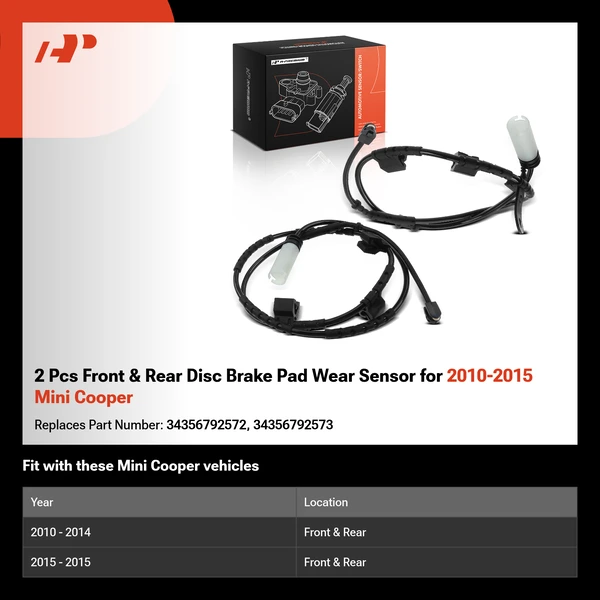 2 Pcs Front & Rear Disc Brake Pad Wear Sensor for 2010-2015 Mini Cooper