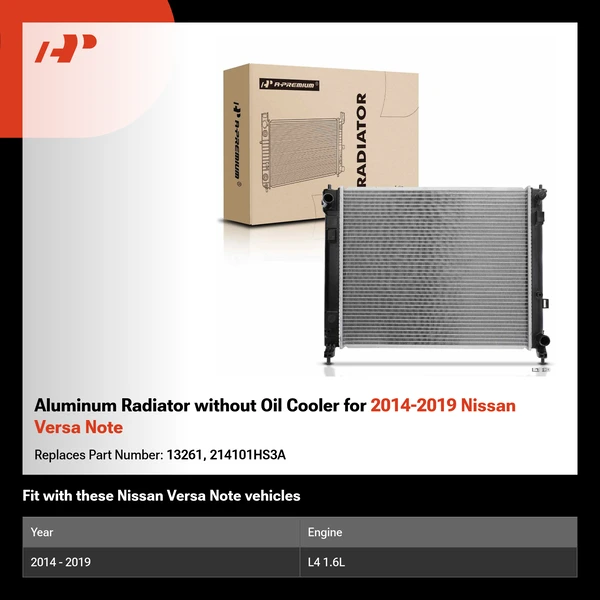 Aluminum Radiator without Oil Cooler for 2014-2019 Nissan Versa Note