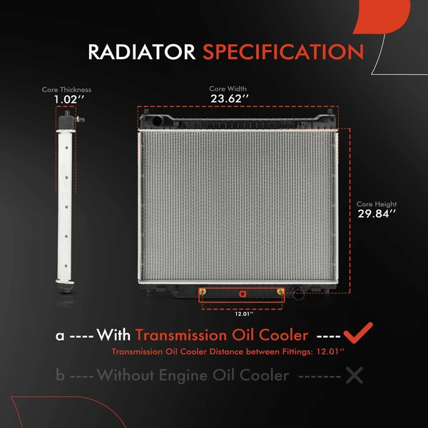 Aluminum Radiator with Transmission Oil Cooler for 2004-2018 Ford E-450 Super Duty