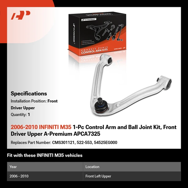 2006-2010 INFINITI M35 1-Pc Control Arm and Ball Joint Kit, Front Driver Upper A-Premium APCA7325