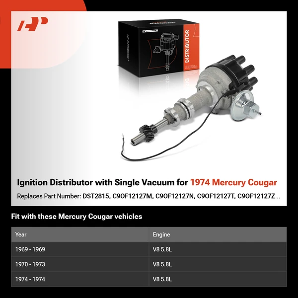 Ignition Distributor with Single Vacuum for 1974 Mercury Cougar