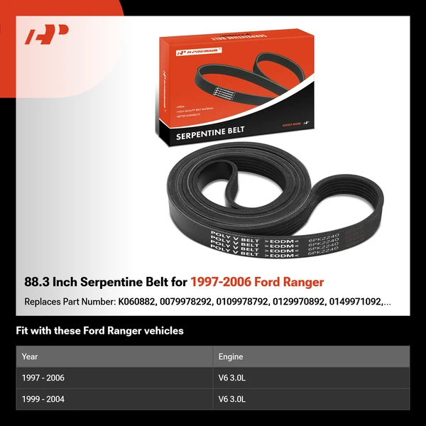 88.3 Inch Serpentine Belt for 1997-2006 Ford Ranger
