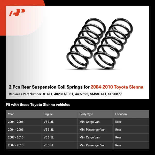 2 Pcs Rear Suspension Coil Springs for 2004-2010 Toyota Sienna