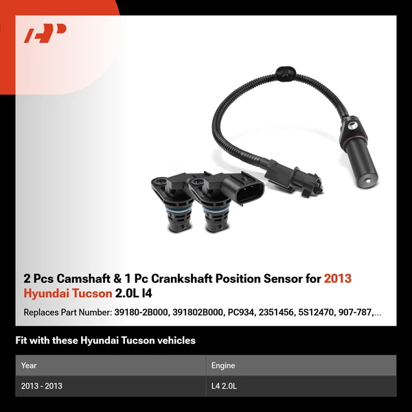 2 Pcs Camshaft & 1 Pc Crankshaft Position Sensor for 2013 Hyundai Tucson 2.0L l4