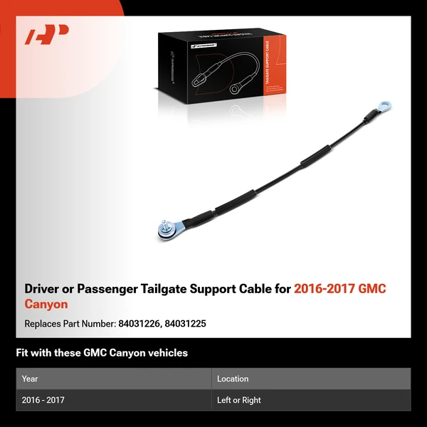Driver or Passenger Tailgate Support Cable for 2016-2017 GMC Canyon