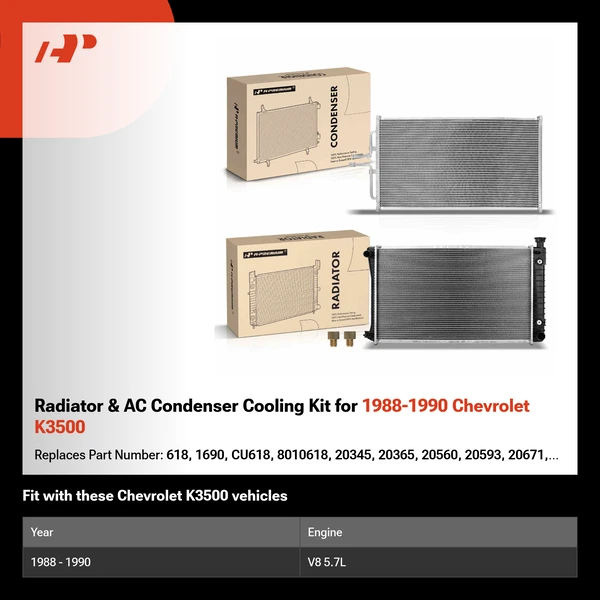 Radiator & AC Condenser Cooling Kit for 1988-1990 Chevrolet K3500