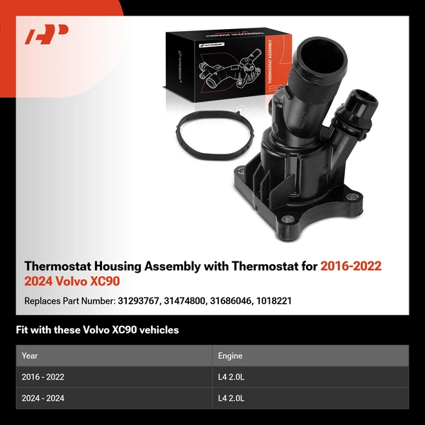 Thermostat Housing Assembly with Thermostat for 2016-2022 2024 Volvo XC90