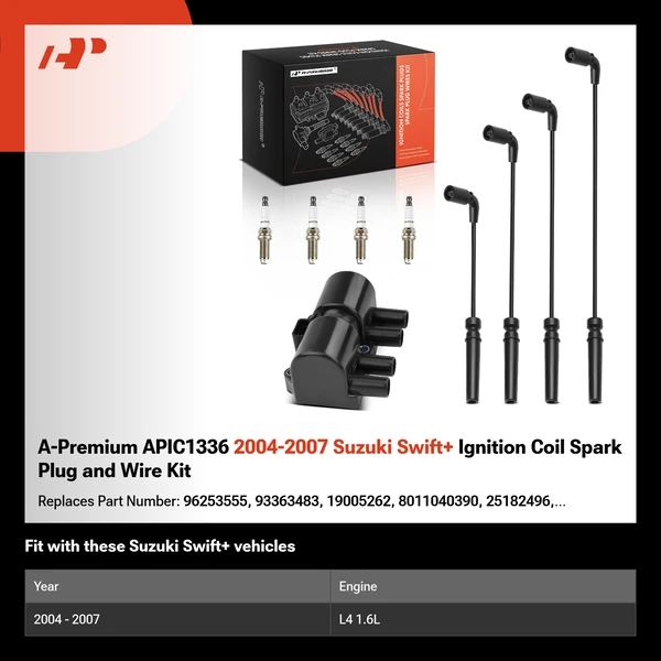 A-Premium APIC1336 2004-2007 Suzuki Swift+ Ignition Coil Spark Plug and Wire Kit