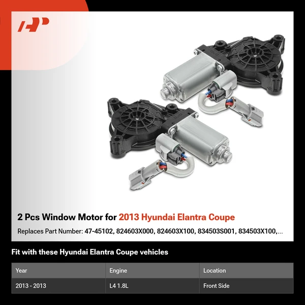 2 Pcs Window Motor for 2013 Hyundai Elantra Coupe