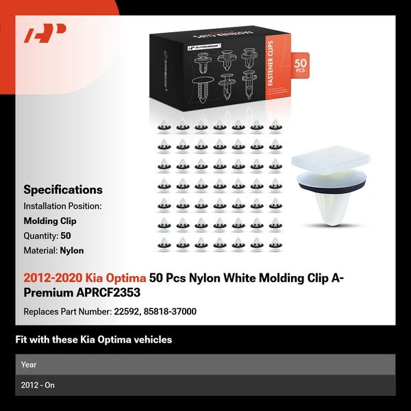 2012-2020 Kia Optima 50 Pcs Nylon White Molding Clip A-Premium APRCF2353
