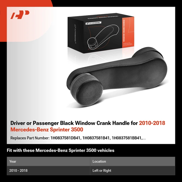 Driver or Passenger Black Window Crank Handle for 2010-2018 Mercedes-Benz Sprinter 3500