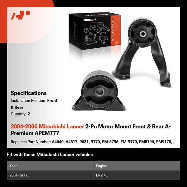2004-2006 Mitsubishi Lancer 2-Pc Motor Mount Front & Rear A-Premium APEM777