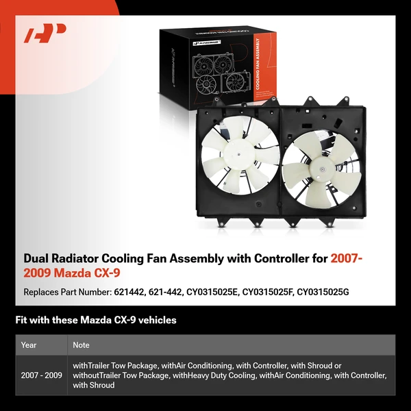 Dual Radiator Cooling Fan Assembly with Controller for 2007-2009 Mazda CX-9