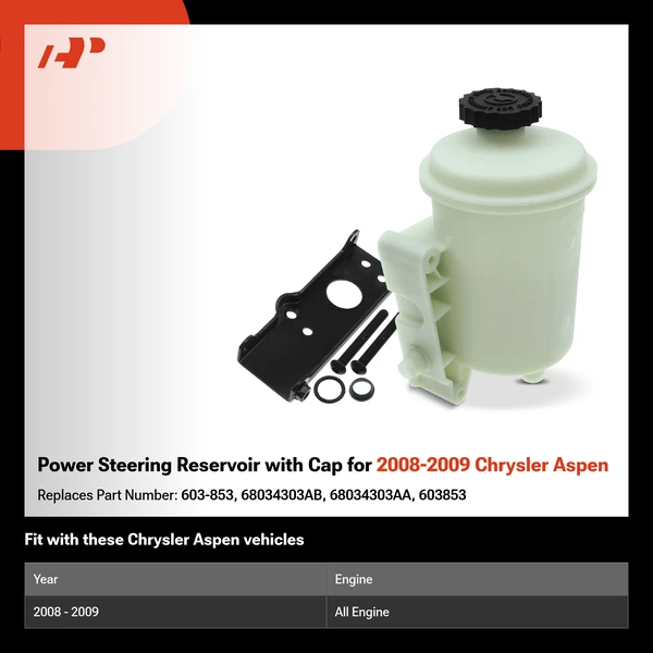 Power Steering Reservoir with Cap for 2008-2009 Chrysler Aspen