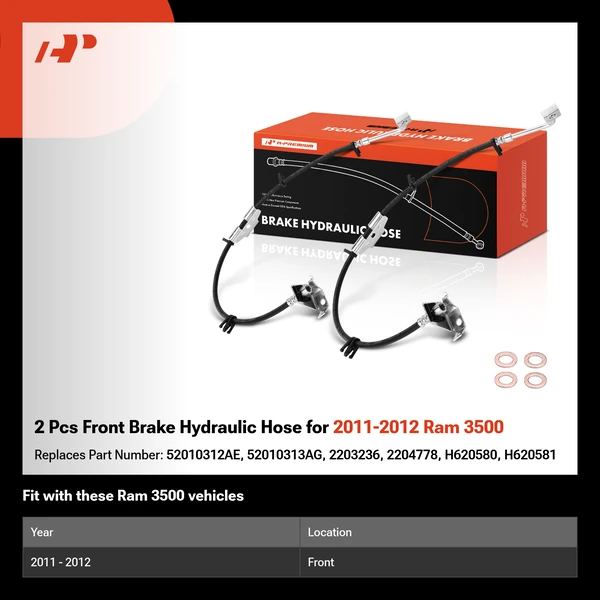 2 Pcs Front Brake Hydraulic Hose for 2011-2012 Ram 3500