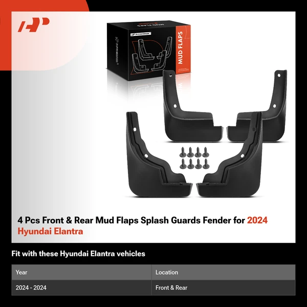 4 Pcs Front & Rear Mud Flaps Splash Guards Fender for 2024 Hyundai Elantra