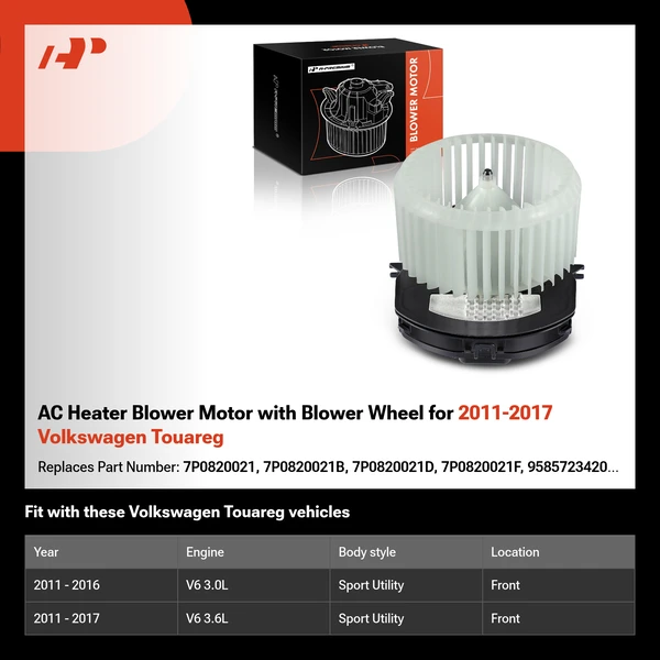 AC Heater Blower Motor with Blower Wheel for 2011-2017 Volkswagen Touareg