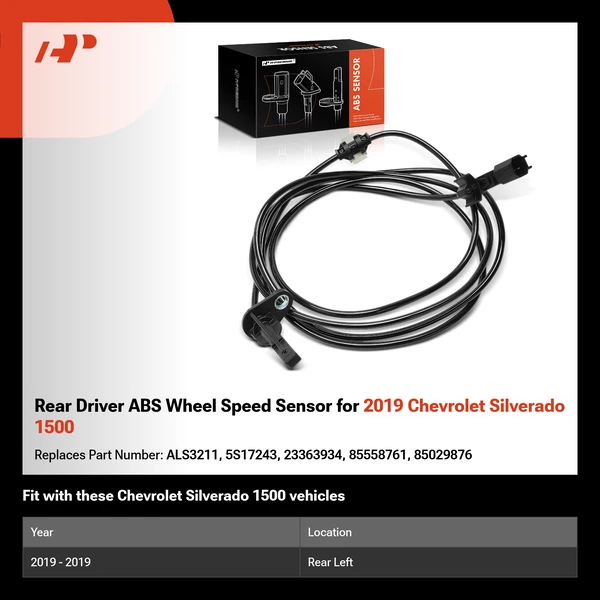 Rear Driver ABS Wheel Speed Sensor for 2019 Chevrolet Silverado 1500